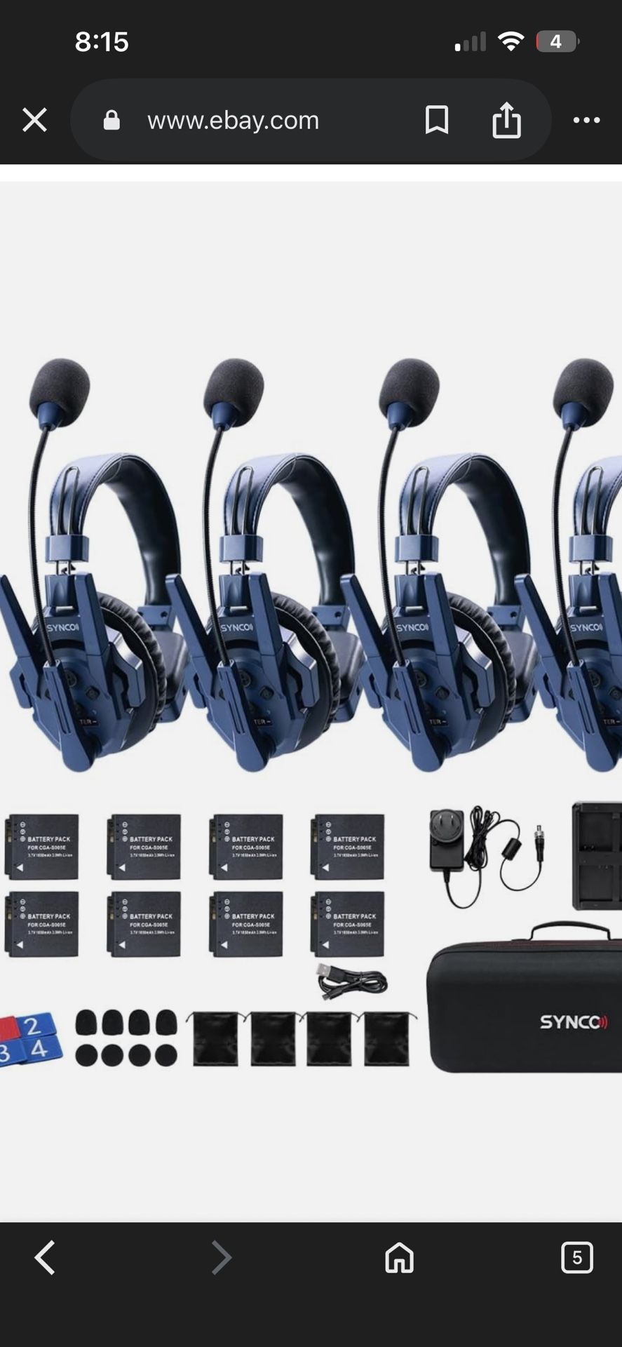 Synco Xtalk Master Intercom System with 4 Single-Ear Headsets