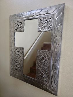 Large Custom Punched Tin Cross Mirror