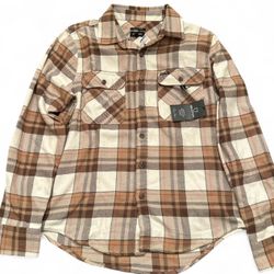 BRIXTON MEN'S BOWERY PLAID PRINT LONG SLEEVE BUTTON-DOWN FLANNEL SHIRT SZ:SMALL