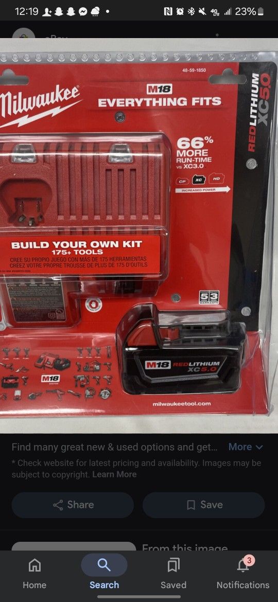 Milwaukee Battery And Charger Red Lithium 5.0 Kit