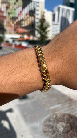 Gus Villa Jewelry Handmade Miami Cuban Link Bracelet 10MM 7.5” 14K Gold Over .950 Silver