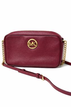 Michael Kors Fulton Crossbody Bag Melton Burgundy Leather MK Logo