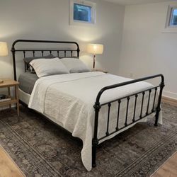 Queen size metal bed frame (free box spring included)