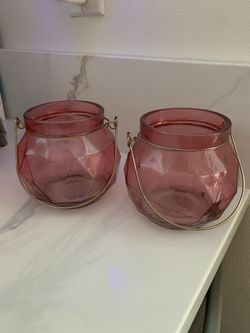 Pink Glass Tealight Holder Set