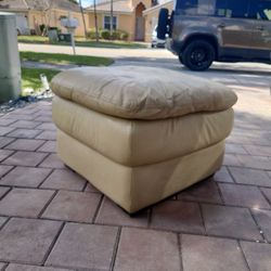Eggshell White/ Tanish  Leather Ottoman