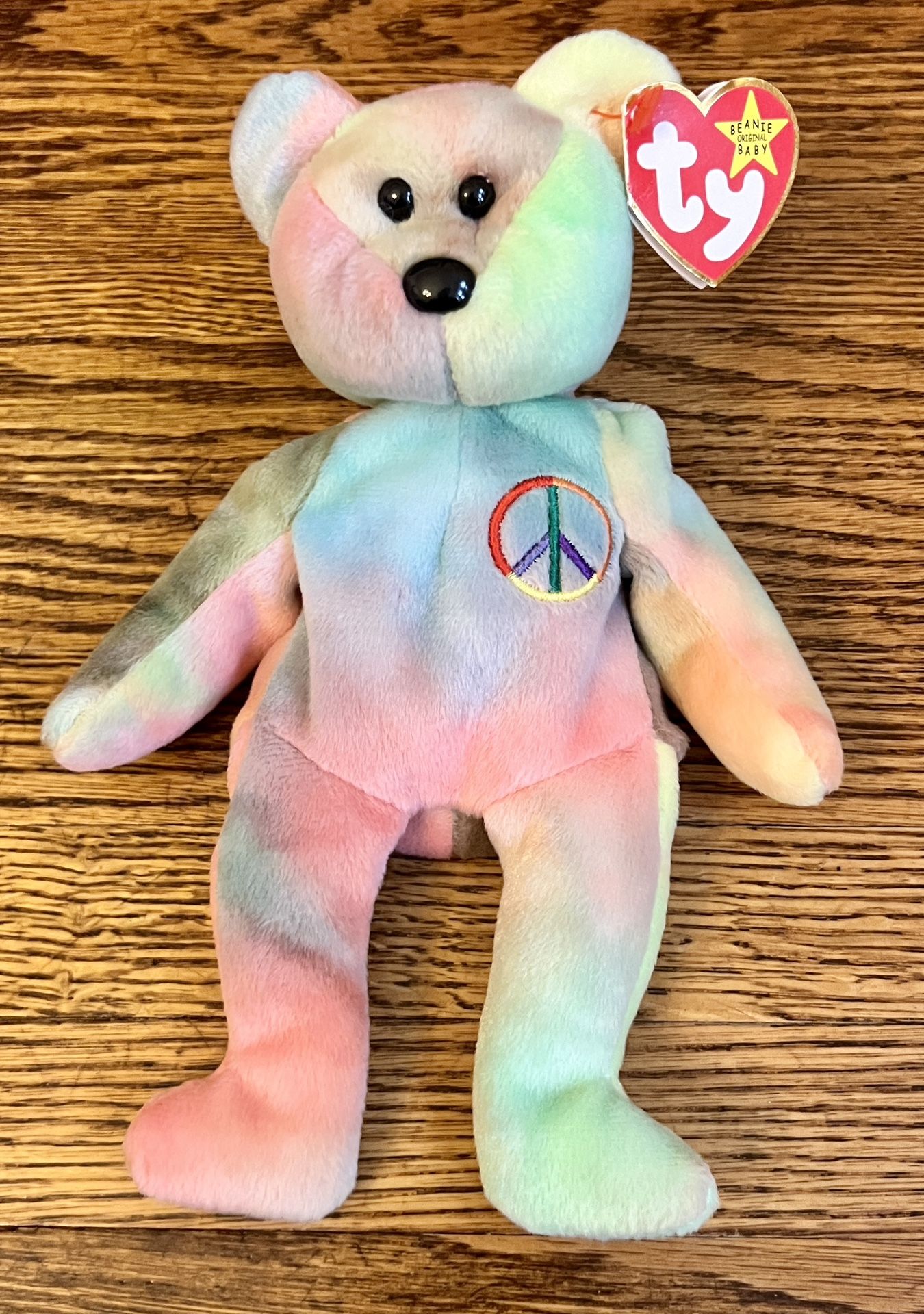 Rare Ty Retired Peace Bear Beanie Baby 1996 Tag Errors