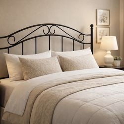 Full Size black metal headboard and frame