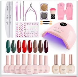 Brandnew Gel Nail Polish Kit with UV Light P-PLUS30F Popular Color Gel with Builder and Baser &Glossy Top Coat Soak Off Includes Nail Art Tools Nail A