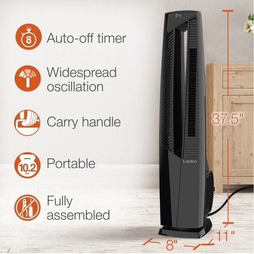 Lasko 37.5" Duo Comfort High Velocity Fan and Ceramic Space Heater with Remote, Black