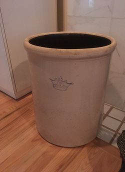 16” diameter x 20”ht. Antique blue crown crock no 12