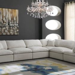 Down Feather Plush Cream Velvet Modular Sectional (6-Piece) - Retails $5,600+