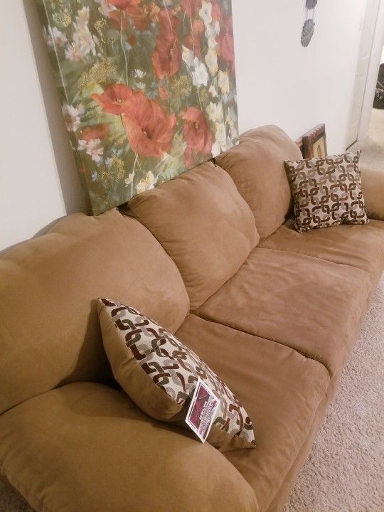 Camel Color Suede Like Sofa..Size 7ft Long..Brand New With Tag On It..very Comfortable!!