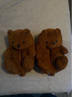 Brown Teddy Bear Plush Slippers