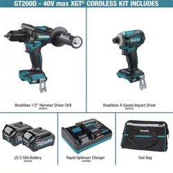 Makita 40V Max XGT Brushless Cordless 2-Pc. Combo Kit (Hammer Driver-Drill/Impact Driver) 2 Batteries 40 Volts 