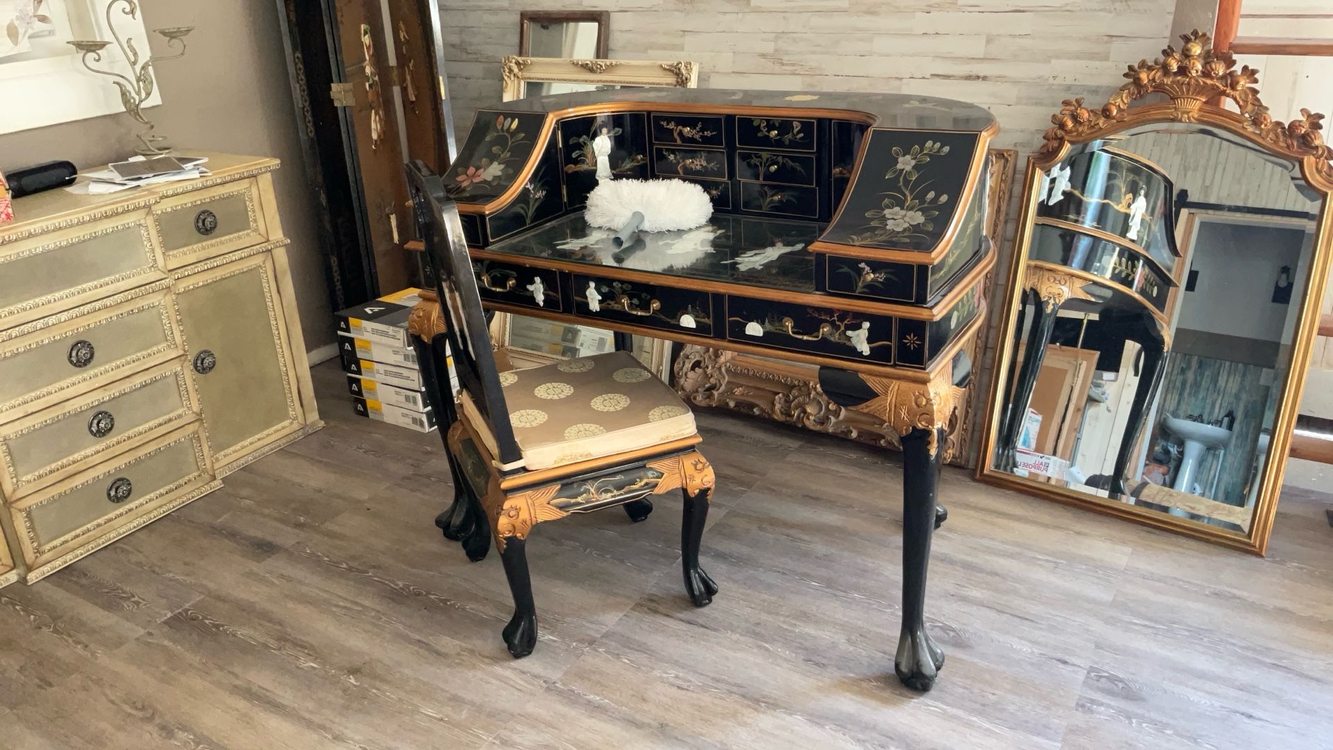 JAPANESE LAQUER DESK & CHAIR