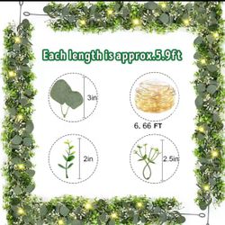 2 Pcs / Artificial Eucalyptus Leaves Greenery Garland Fake Plant Spring Vines With Led for Wedding Room Party Decoration Accessories