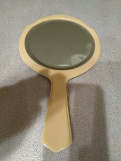Vintage Celluloid Bakelite Hand Mirror with Beveled Glass