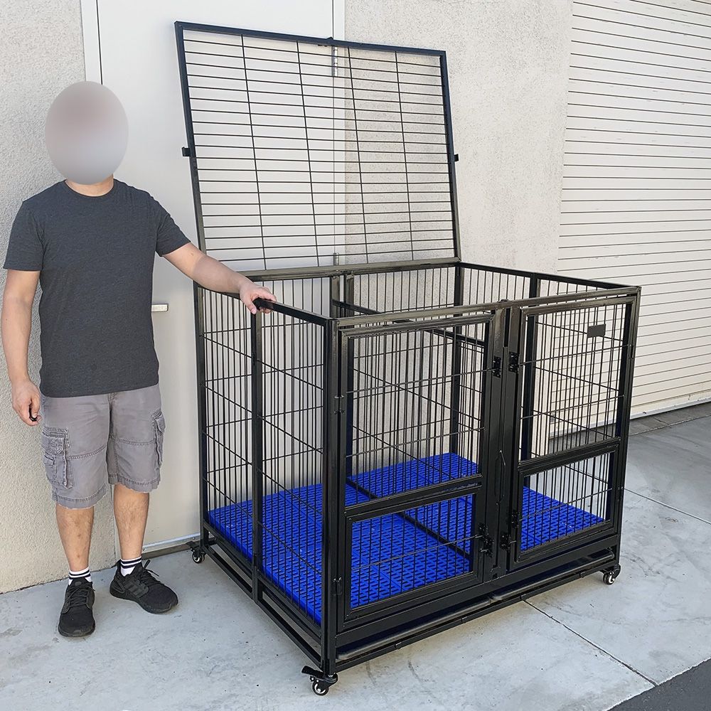 New in Box $280 Large 49” Heavy-Duty Folding Dog Crate 49x38x43” Double-Door Cage Kennel w/ Divider