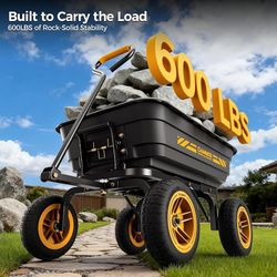 10-in NO-FLAT TIRES 600lb Heavy-Duty Garden Dump Cart 4 Cu.Ft. Utility Wagon with Quick-Release Dumping & Prime Grade 100% Virgin Polypropylene - Not 