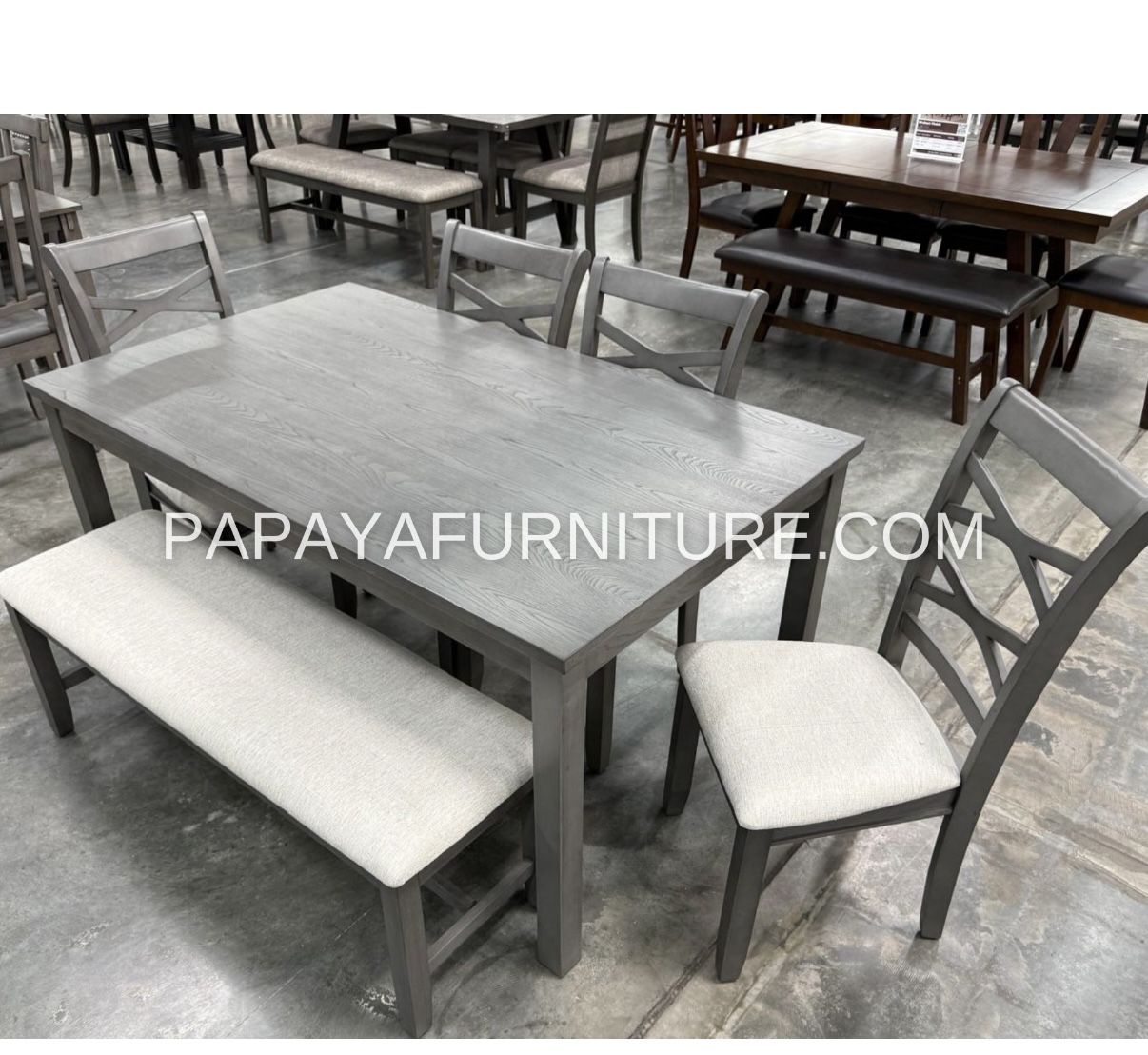 New! Grey 6pcs Dining Set, Dinette Set, Casual Dining Set, Table And Chairs, Bench, Wooden Table, Table, Chairs, Rectangular Dining Set, Grey Table Se