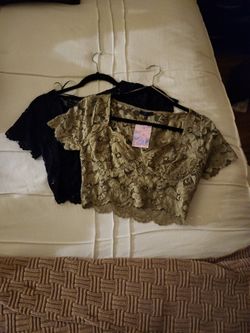 Black And Olive Green Lace Crop Top