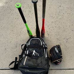 Baseball Bat, Bag, Glove