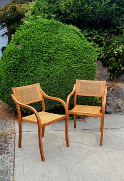 Pair of Vintage Rattan Bent Wood Chairs