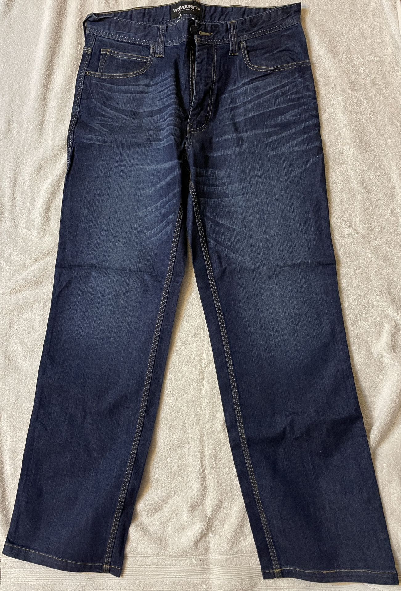 Men’s Size 34/32 Wolverine FR Dark Wash Denim Jeans (Flame Resistant Work Pants)