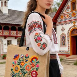 Beautiful embroidery tote bag with matching make up bag (2 pc set)