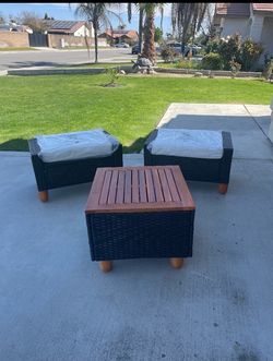 Costway 3 -Piece Rattan Patio Set with White Cushions