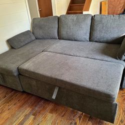 Gray Easton 84” Sleeper Sectional Sofa with Reversible Storage Chaise