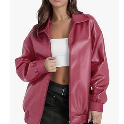 Women's Faux Oversized Leather Jacket, Zip Up Motorcycle Bomber Fall Jackets 2025, Vintage Y2K Tops Winter Coats 2XL