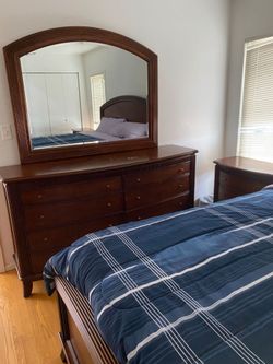 Dark Wood Dresser with Arched Mirror