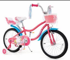 18" Kids Bike with Basket Doll Seat & Colorful Streamers Kickstand Pink