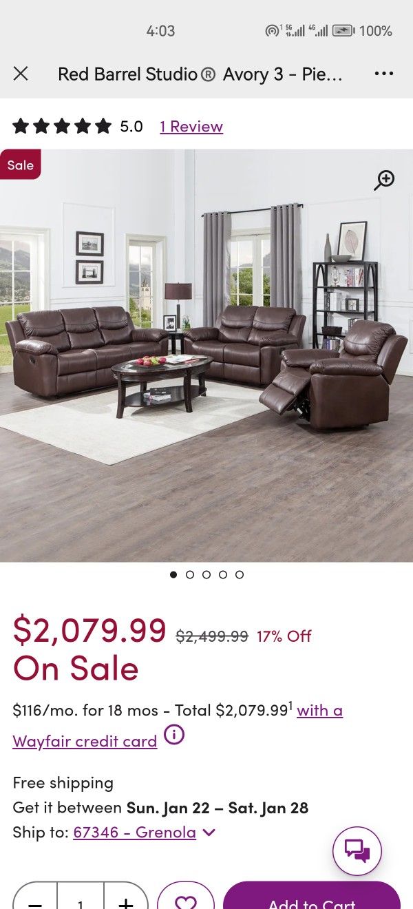 (New) 3PC Sofa Set (Recliner Loveseat & couch)