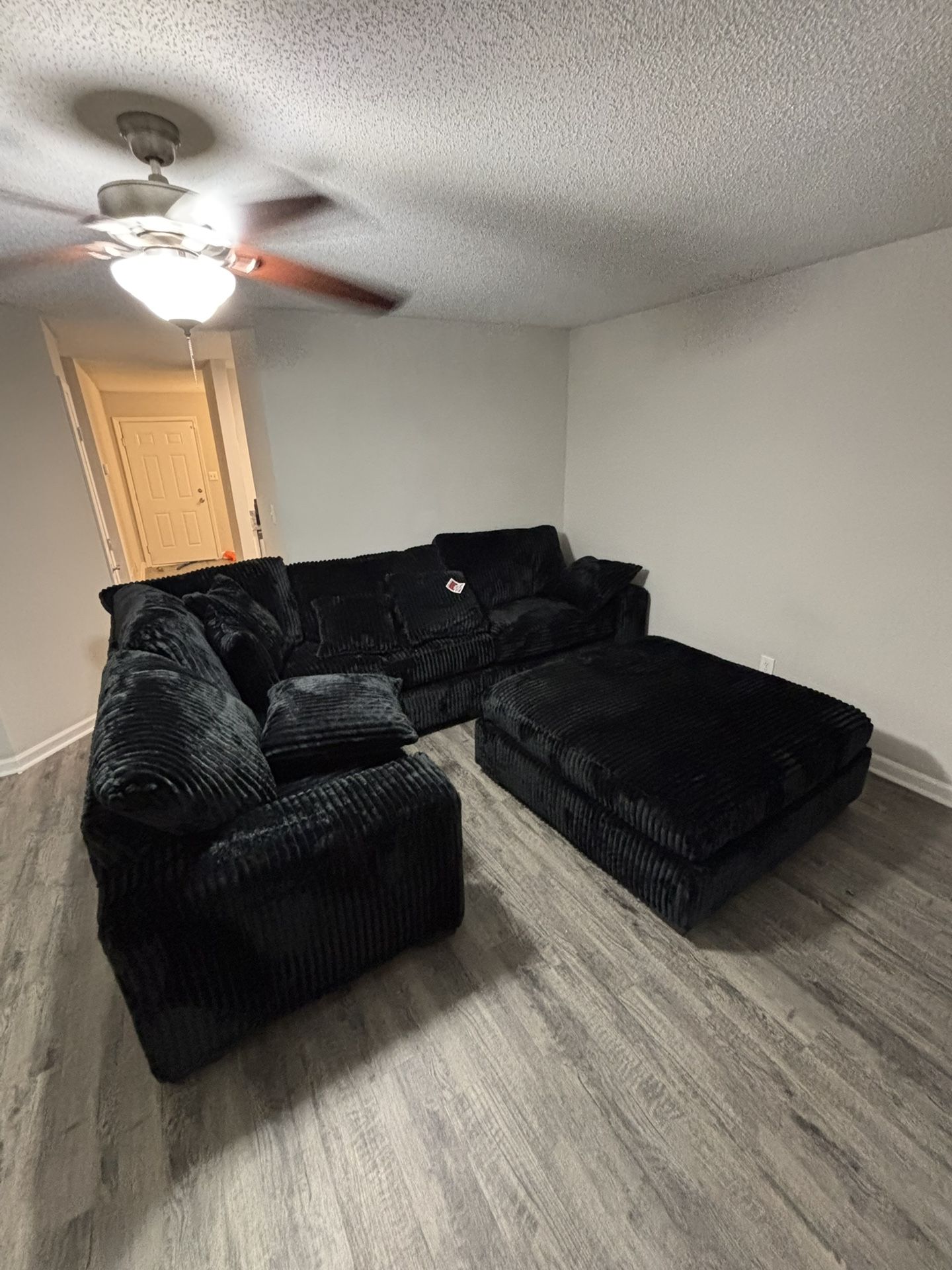 NEW BLACK OVERSIZED CORDUROY MODULAR SECTIONAL W/ OTTOMAN –