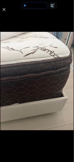 King size tufted bed frame and bamboo mattress