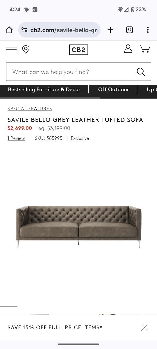 Cb2 Saville Leather Couch