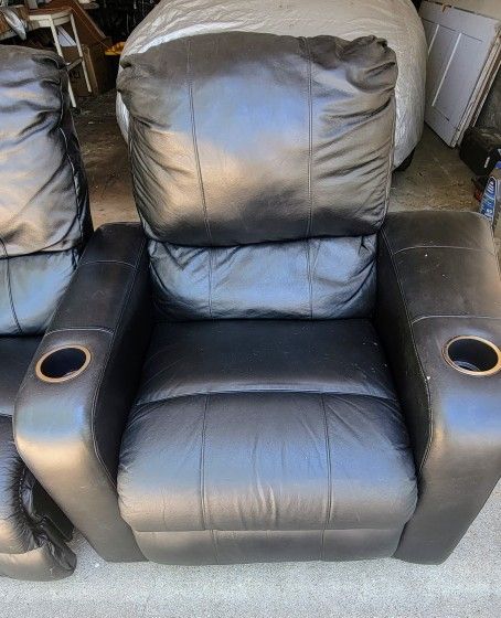 Black Leather Theater Sectional Sofa Set for Sale