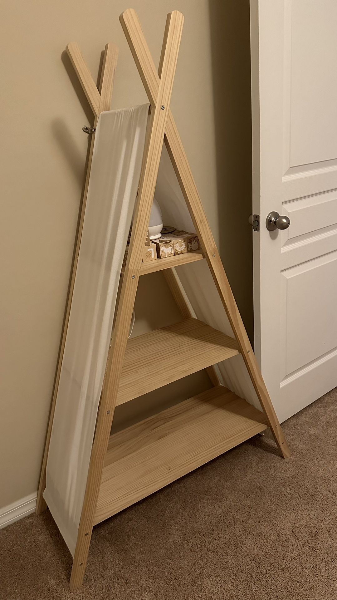 South Shore Sweedi Teepee 3 tier Shelving Unit-Natural, Book Shelf Cotton, Play Tents