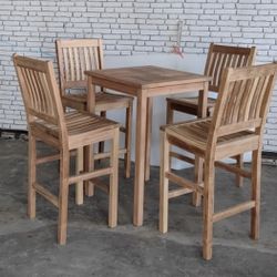 New Teak Outdoor High Table And 4 High Outdoor Bar Chair