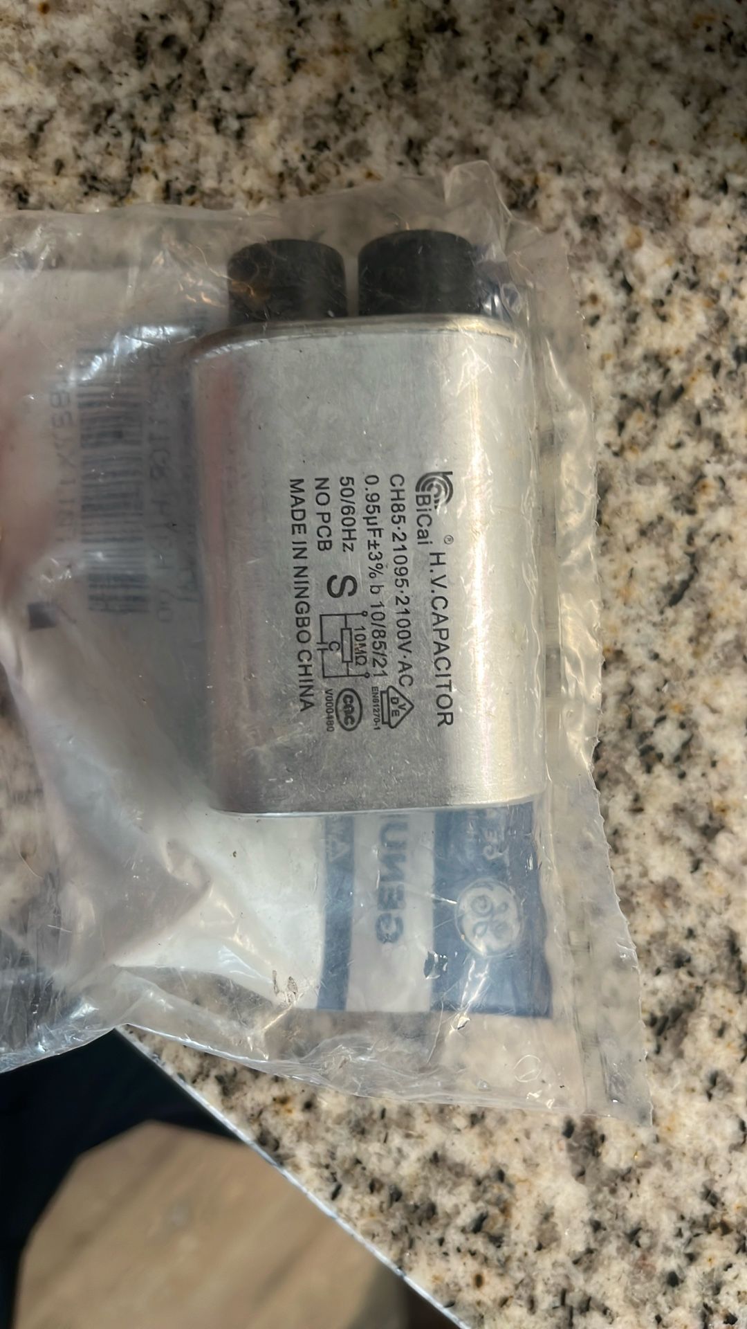 GE H.V. CAPACITOR Microwave, Washer CH85 21095 2100V WB27X11011 0.95 uf +3% b