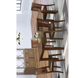 5-Piece Rectangle Mahogany Finish Solid Wood