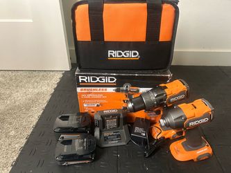 RIDGID 18V Brushless Cordless 2- Tool Combo Kit with Hammer Drill, Impact Driver, (2) Batteries, Charger, and Bag
