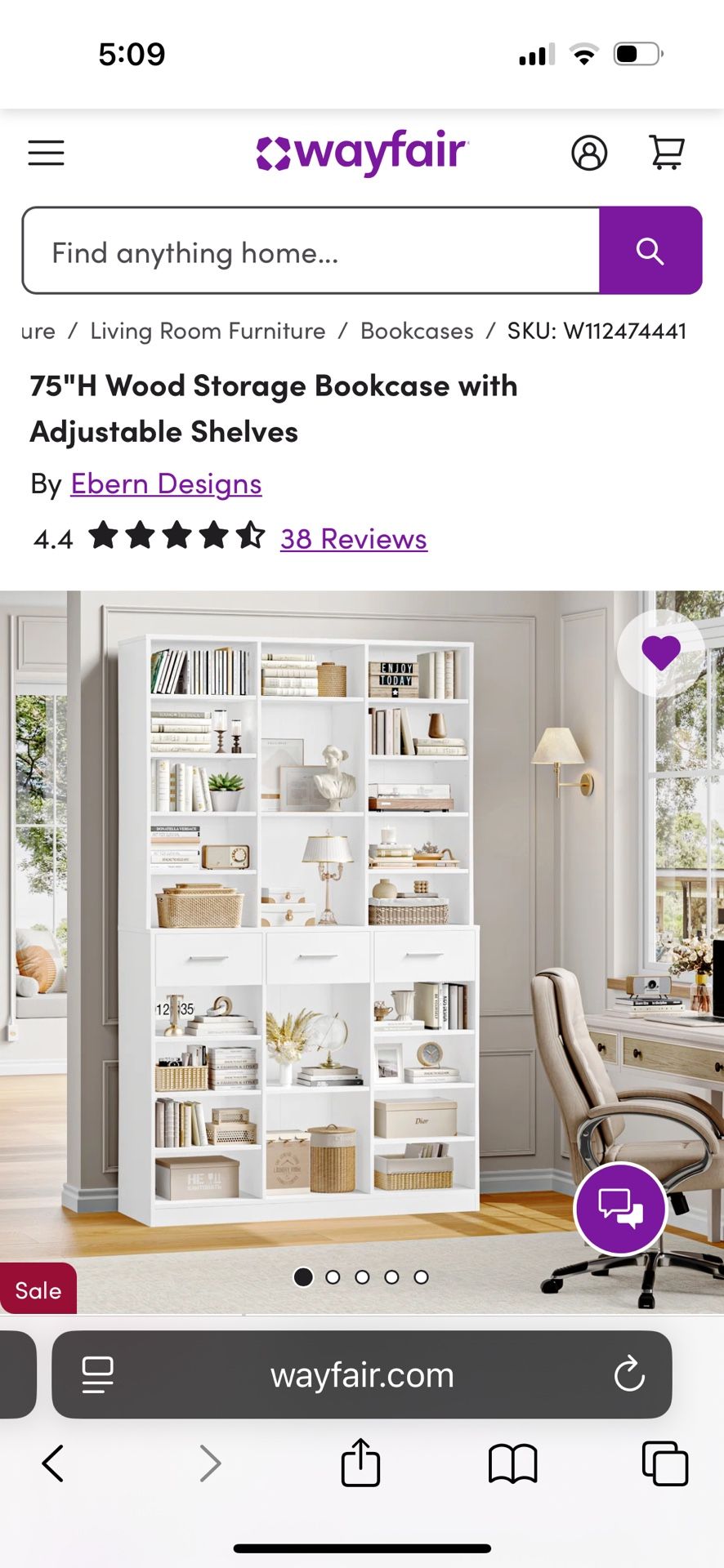 Open box White Bookcase 48’