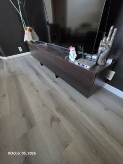 TV Console with Hidden Storage, Dark Walnut
