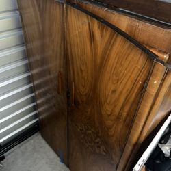 Vintage Solid Wood Art Deco Wardrobe with Mirror + Base