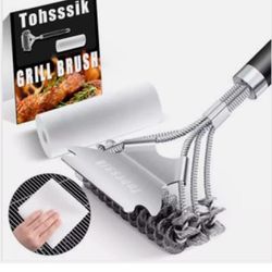 Tohsssik 17 inch Wire Bbq Brush for Grill Cleaning with disposable wipes.