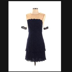 Cynthia Steffe Navy Lace Dress with Sheer Sleeves