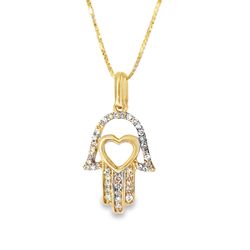 10k Yellow Gold Diamond Hamsa Hand Necklace 